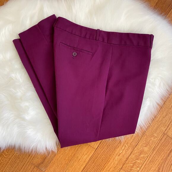 Liz Claiborne Emma Pants Size 14 Purple Plum Color Ankle Flat Front Belt Loops - Picture 4 of 7